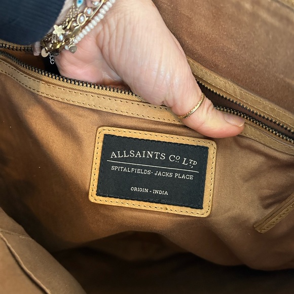 All Saints leather tote bag with deep burgundy pony skin insert - Picture 8 of 16